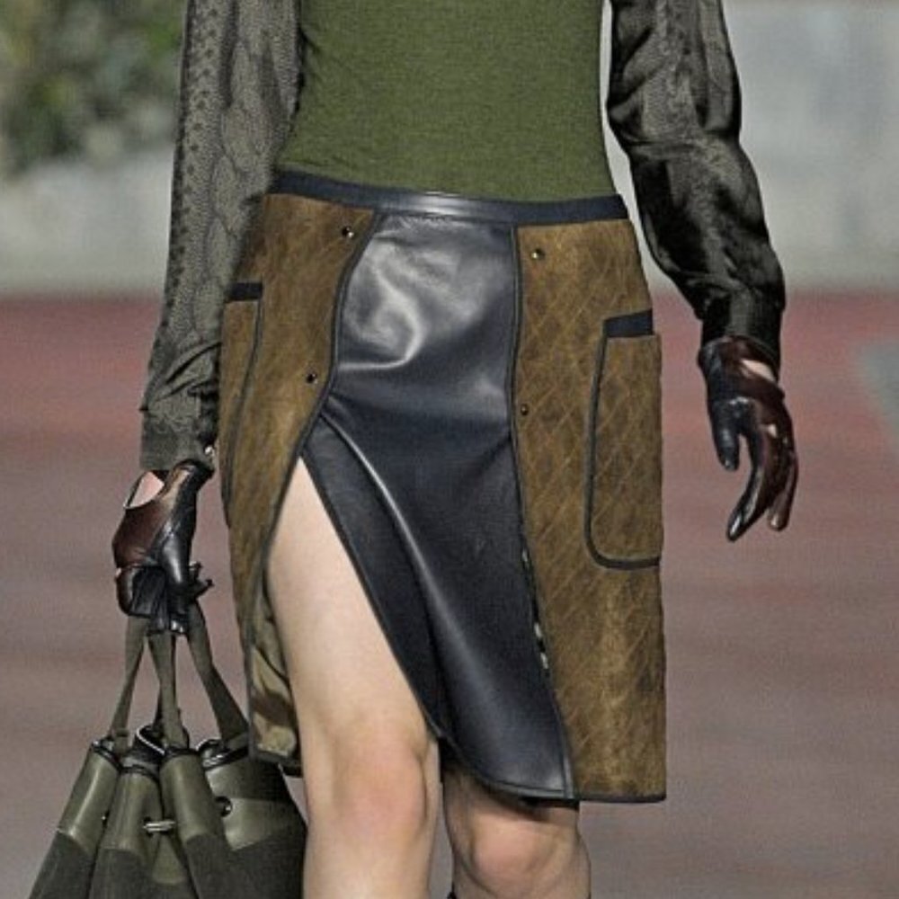 RUNWAY FW2012 Sz 4 Tommy Hilfiger Quilted Leather Skirt Two-Tone Leather Autumn - Picture 14 of 16